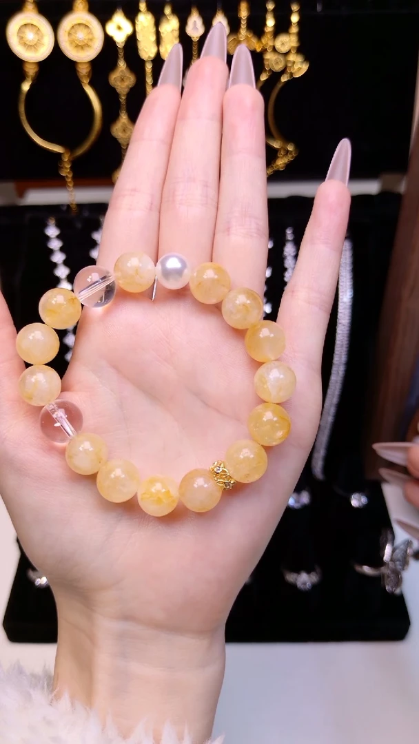 未镶嵌手串黄晶大咪黄水晶搭配白水晶