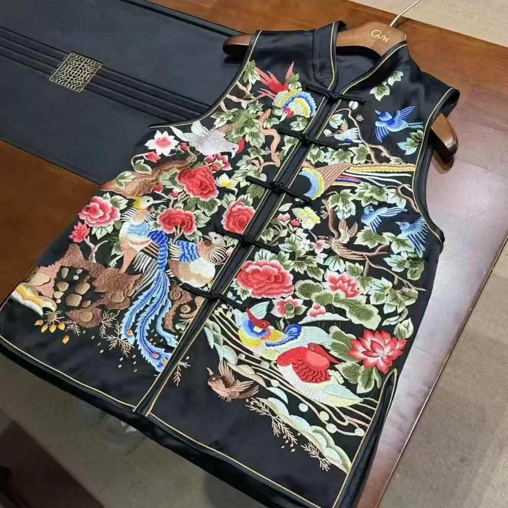 真丝满绣鸳鸯戏水新中式拜年马甲