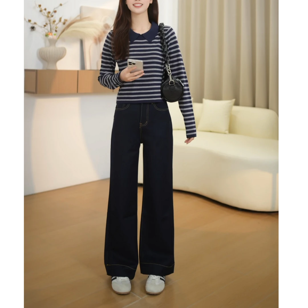 高腰早秋女阔腿裤春季牛仔裤时尚女显瘦显高百度直筒裤