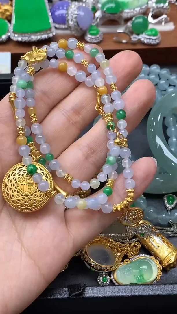 足金镶嵌手链翡翠675-中国好珍宝