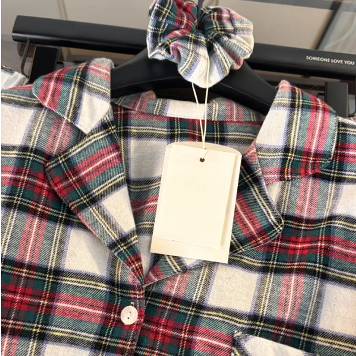 纯棉格子休闲宽松简约大方家居服睡衣套装24089