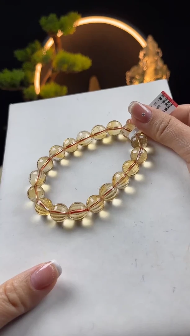 【闪购商品】水晶手链未镶嵌天然黄水晶圆珠切面手串11mm
