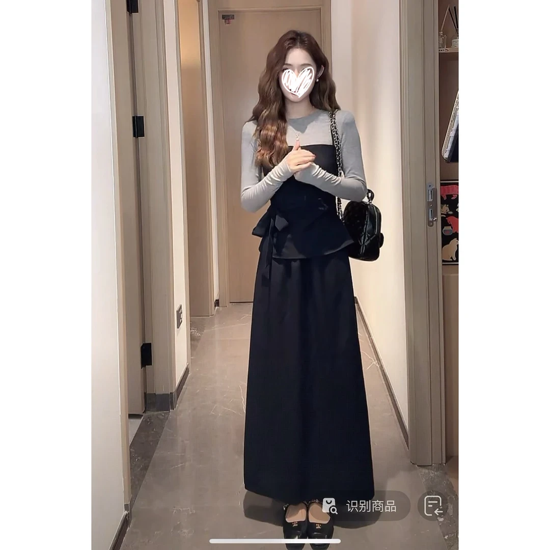 【暮色周末】秋季设计感小众显瘦简约上衣~精致吊带~高腰半身裙新款