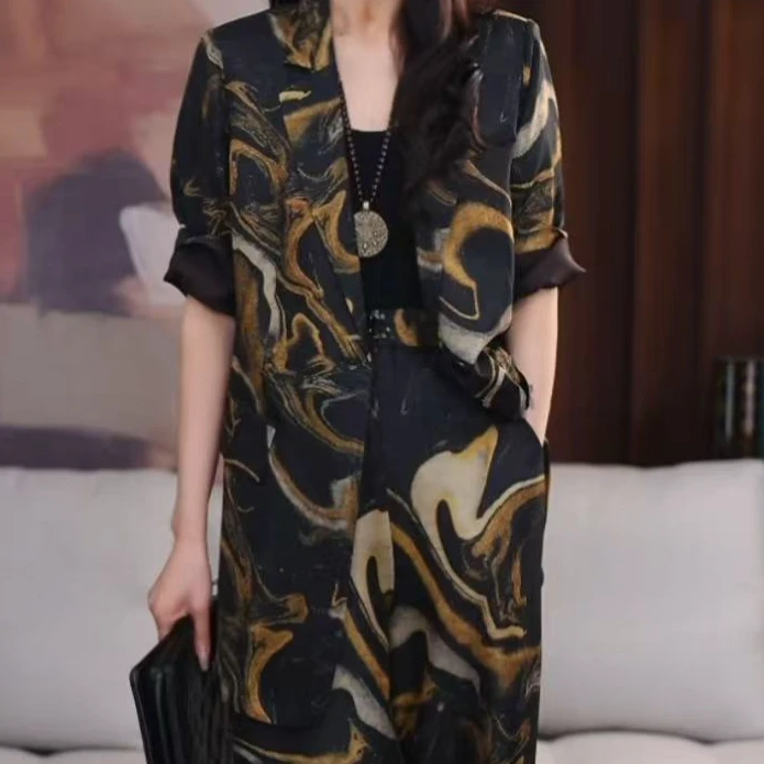 【流锦】香云纱新中式复古提花春秋宽松国风休闲潮流西装百搭上衣