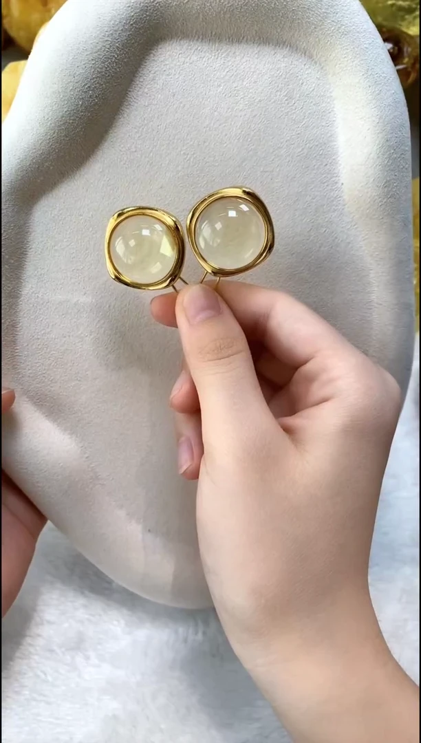 琥珀银S925镶嵌耳饰耳环