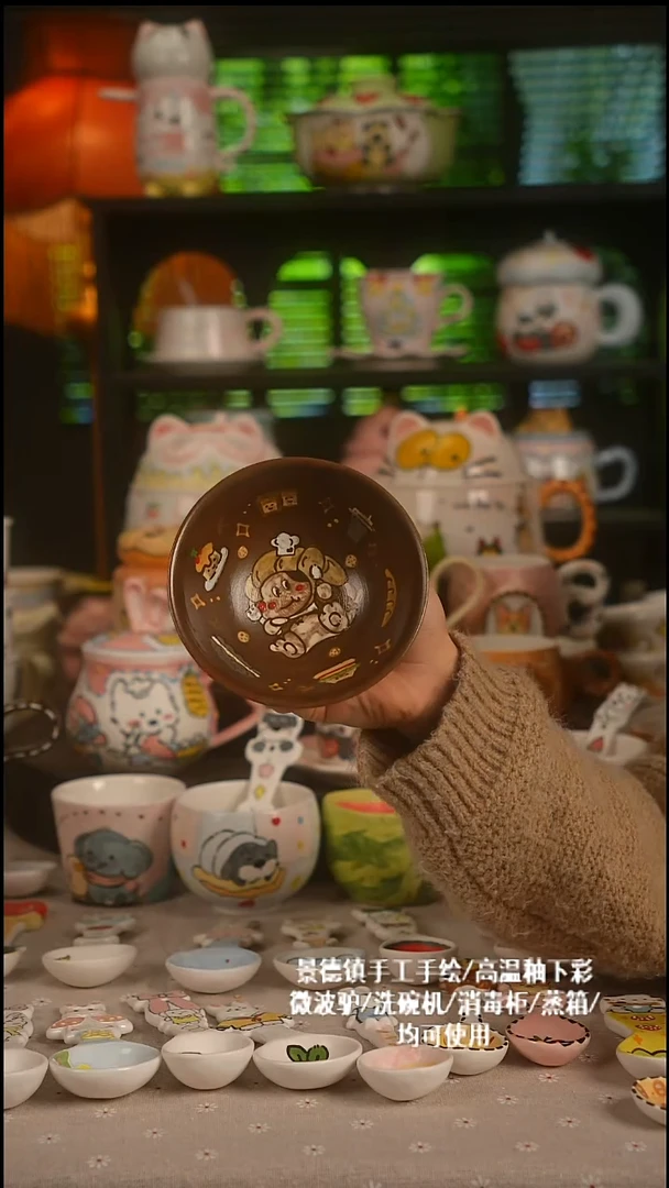 陶瓷无盖款景德镇高温釉下彩纯手绘创意瓷