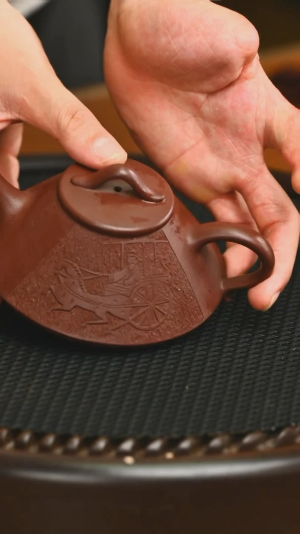 茶壶紫砂汉风紫砂壶灼砂刻石瓢035