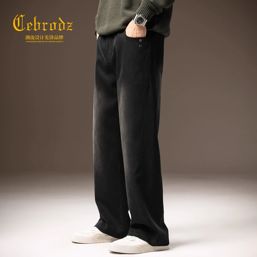 法国Cebrodz高端美式潮牌渐变拼色宽松牛仔裤直筒潮流垂感休闲