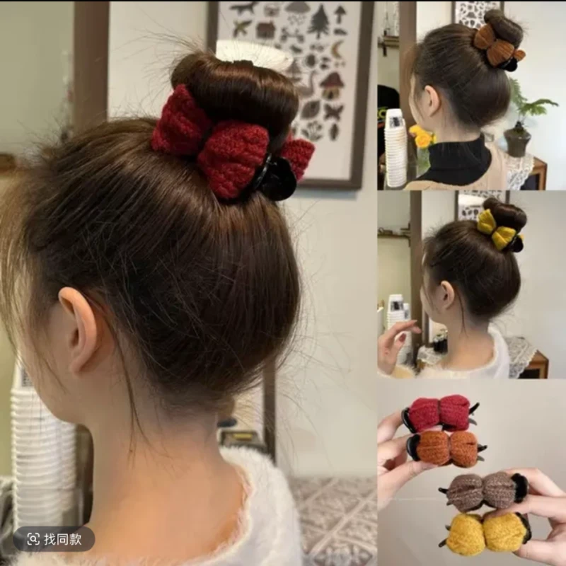 森系秋冬丸子头夹网红饰品女孩韩版简约气质马尾夹可爱红色甜美