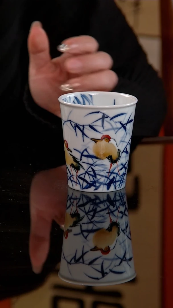李华手绘青花花釉鹭鸶小可乐杯