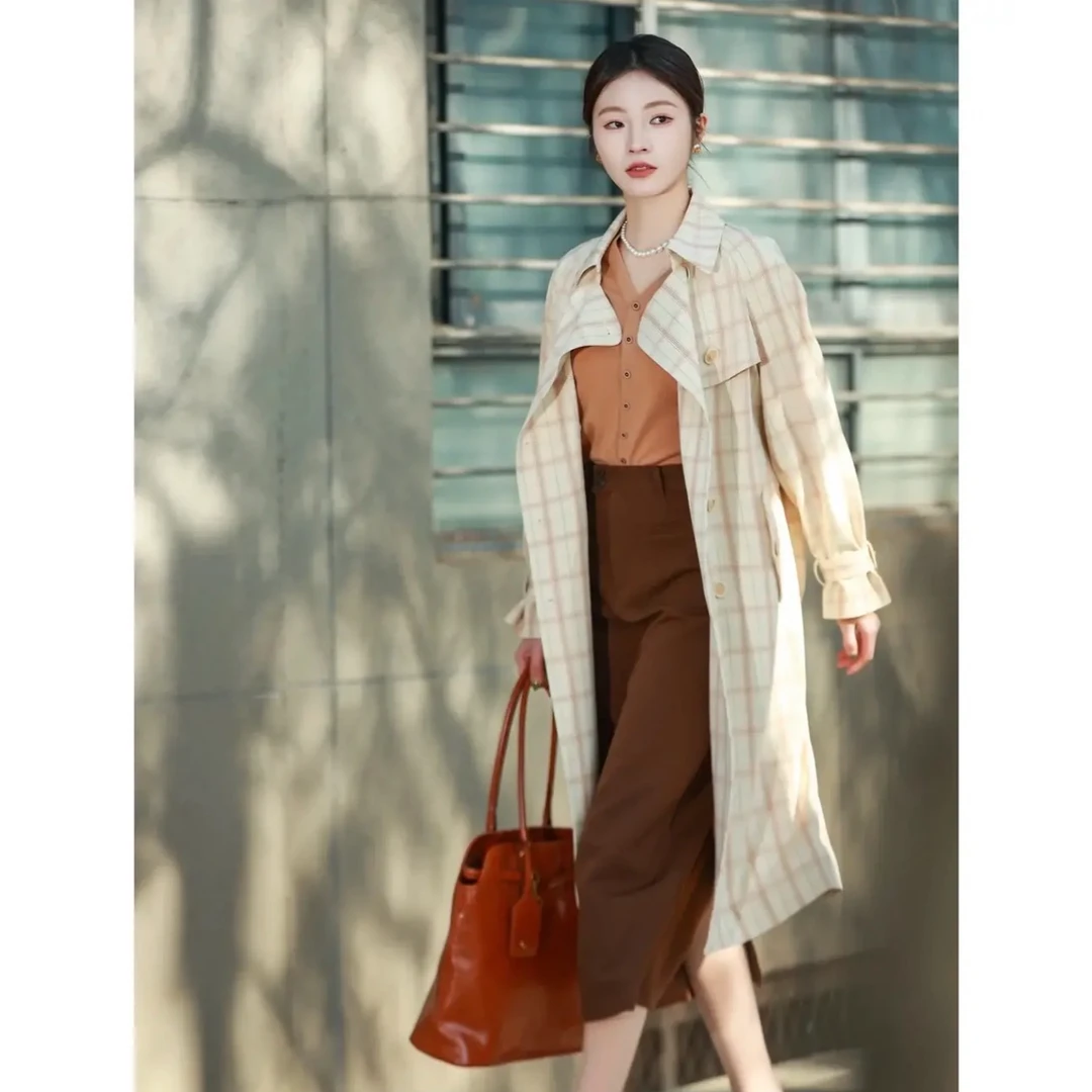 GIRDEAR/哥弟早春新款高级感风衣女中长款英伦风气质时尚1400164
