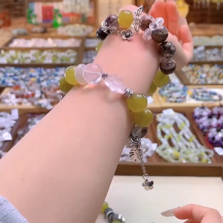 CB2837 岫玉 绿幽灵 白水晶玫瑰  白玛瑙平安扣水晶手串