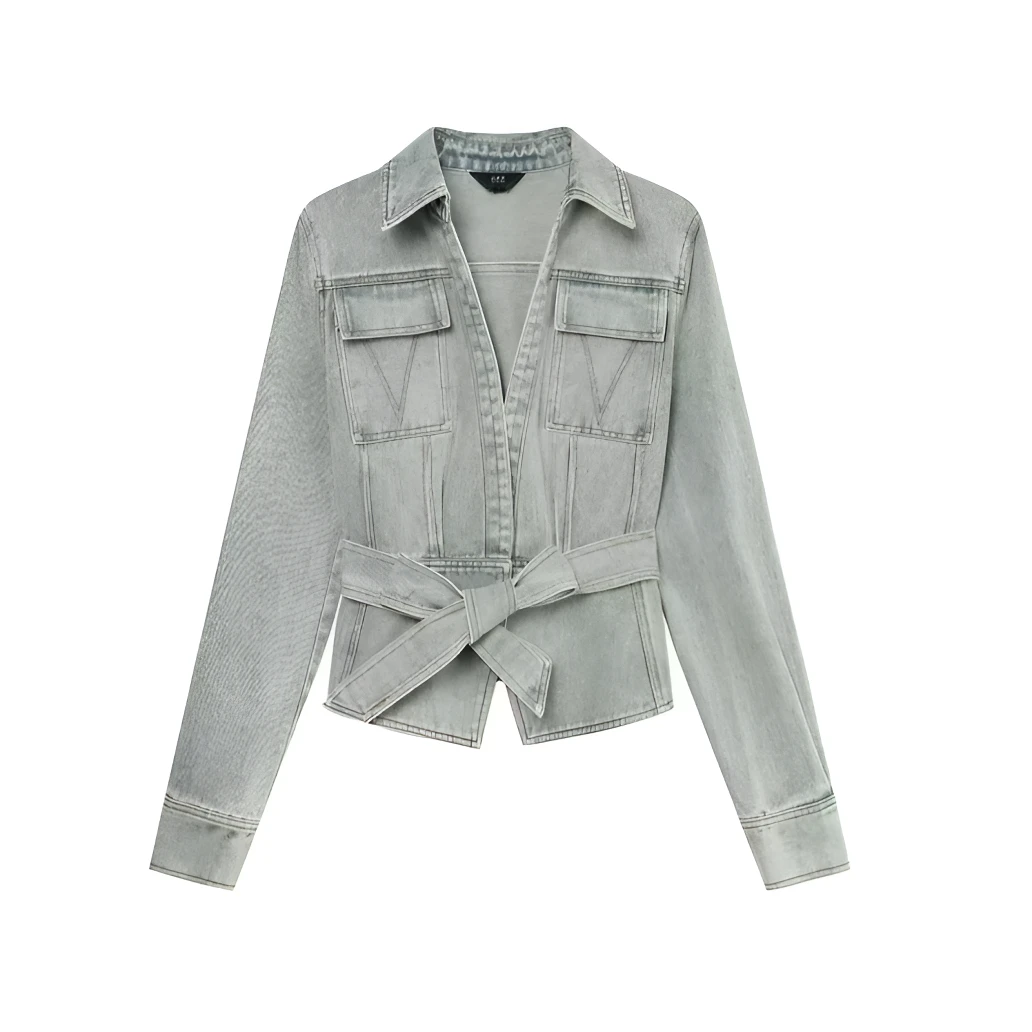 气质显瘦时尚复古洗水工艺腰带女牛仔上衣加高腰甜美网纱半身裙