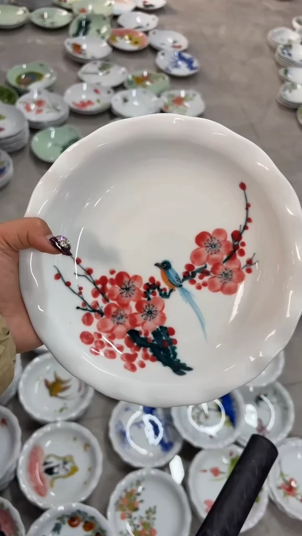 瓷片景德镇高温陶瓷食品级手绘釉中彩-如意盘