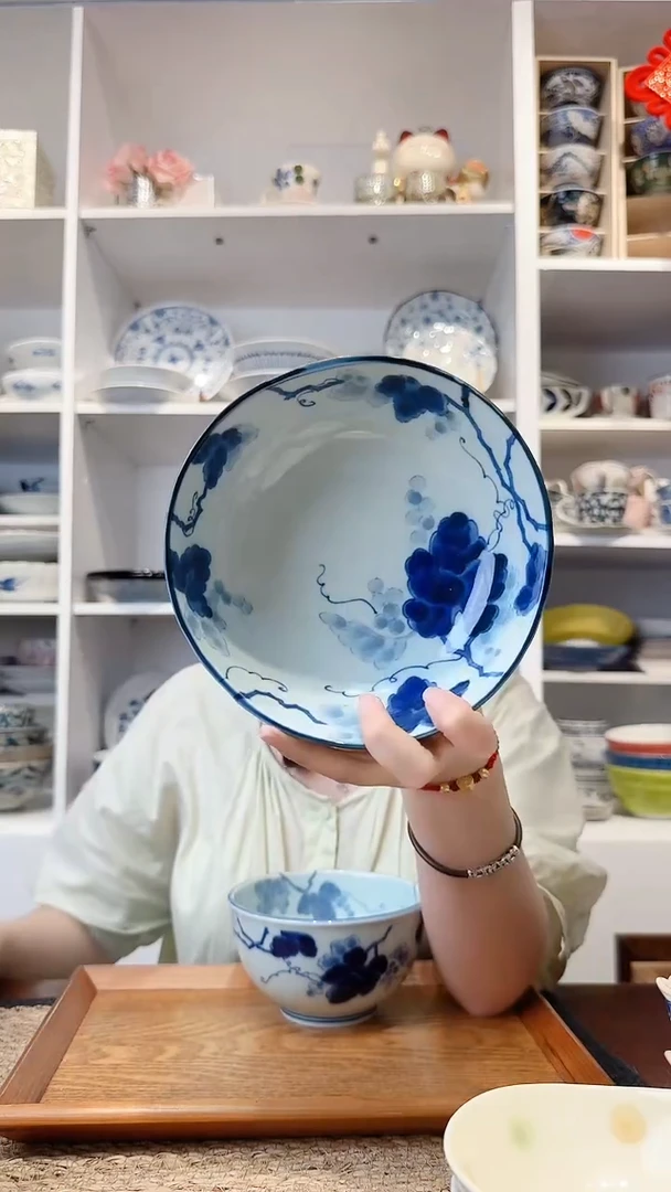陶瓷【微瑕】蓝染葡萄大钵