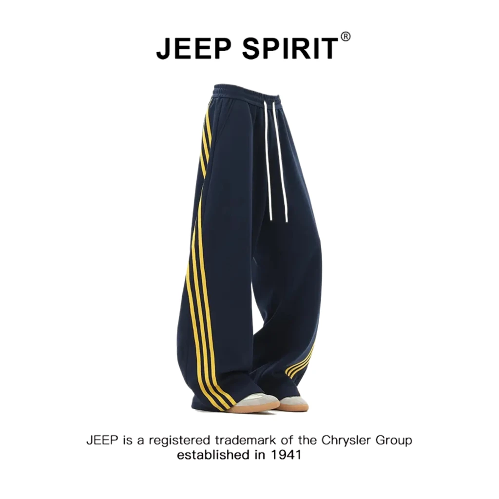 JEEPSPIRIT吉普条纹休闲裤男秋冬美式潮牌宽松直筒裤高级感长裤潮
