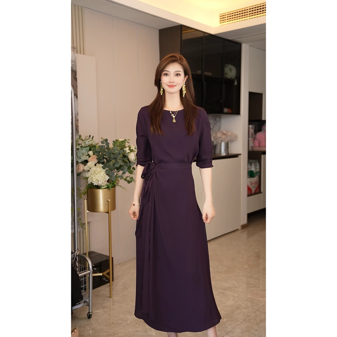 （颜色多选）一片式假两件裹裙收腰气质显瘦连衣裙