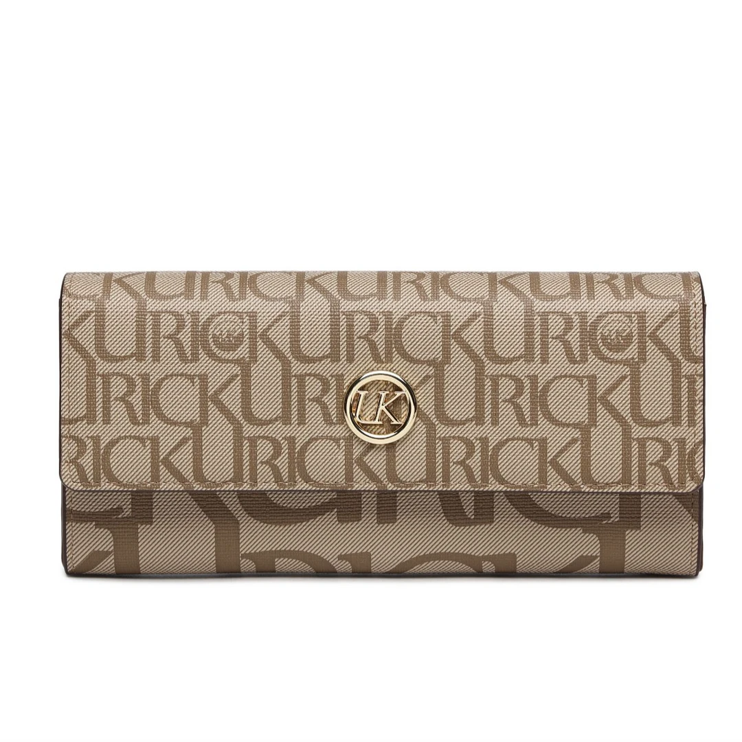 辣妹风muji风零钱包信封包幂式穿搭棕色清山系女款字母钱包D6006