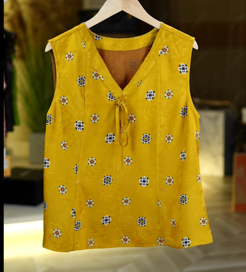 四时春《非遗美学》1568复古风印花中式立领无袖背心