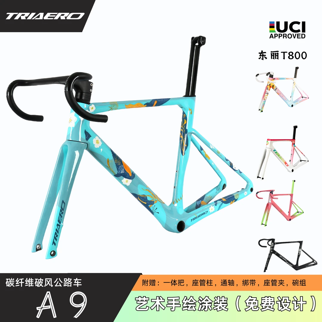 A9手绘涂装东丽碳纤维碟刹UCI认证破风公路车车架 可定制化涂装