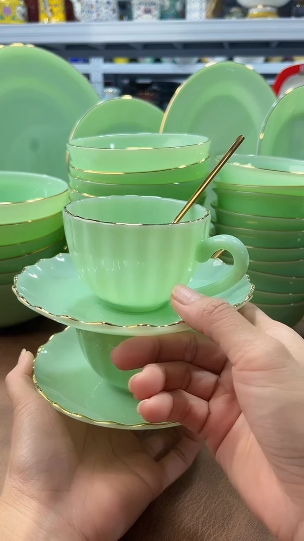 玉瓷咖啡杯三件套2组