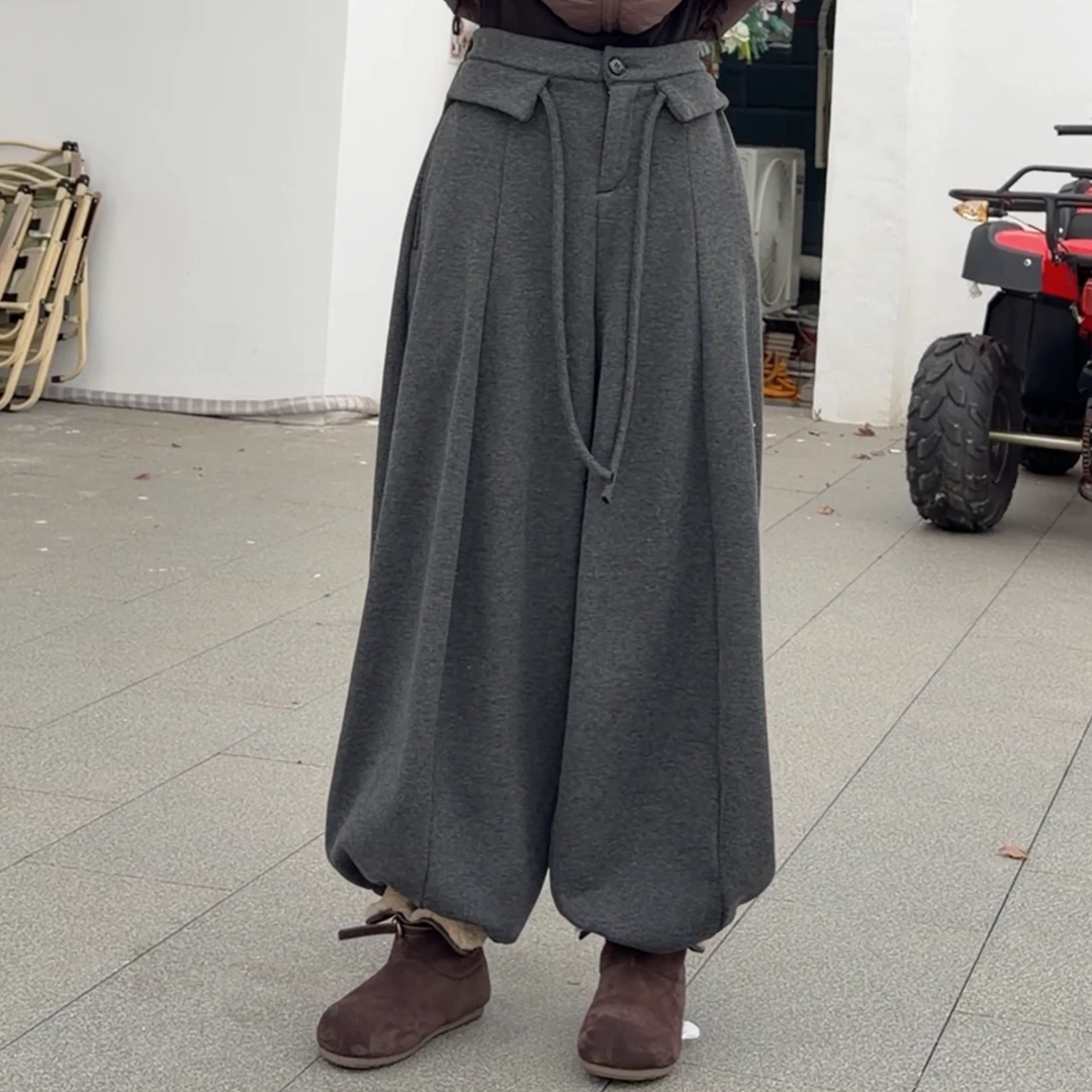 橘子罐头冬季新款百搭复古港风加厚宽松显瘦直筒抽绳休闲裤