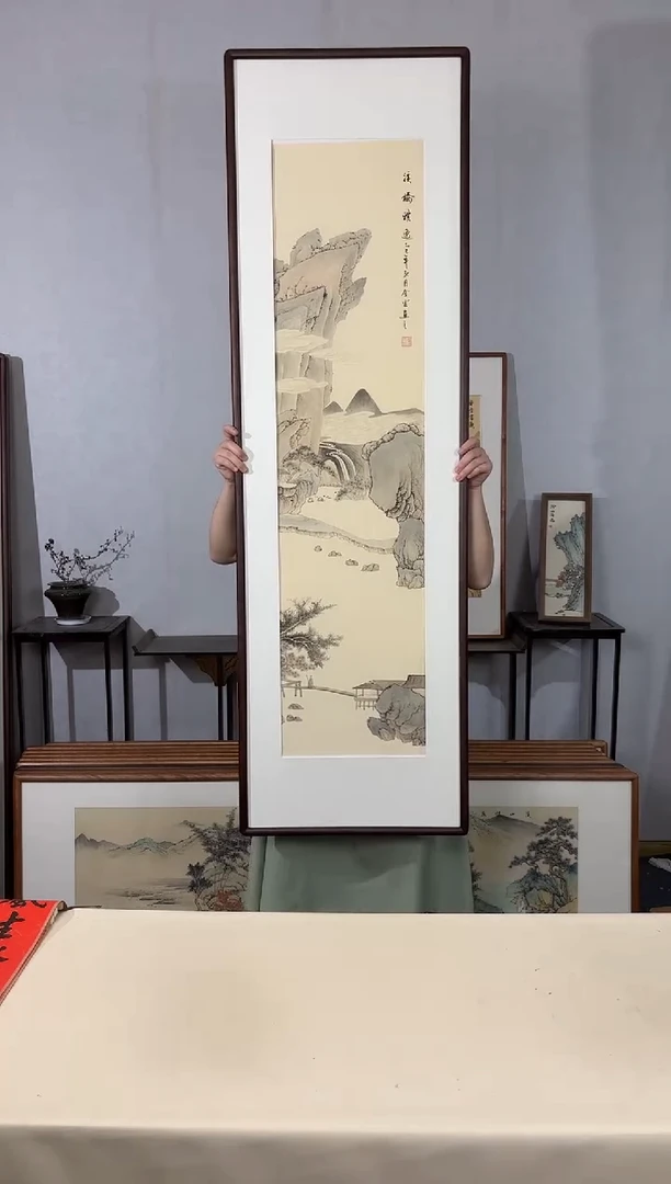 国画手绘*溪桥雅逸*52*172cm带框发货