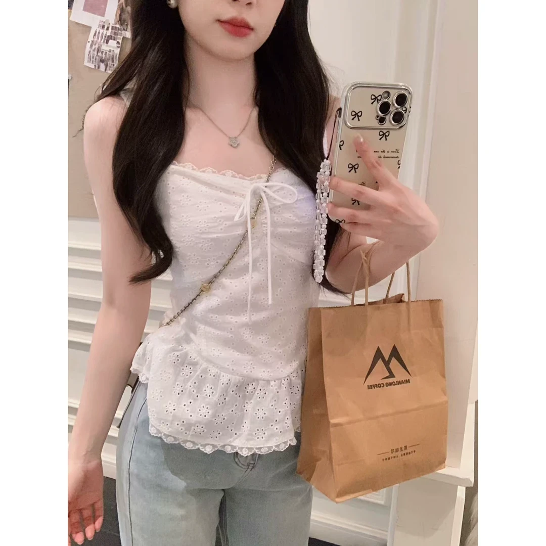 纯欲感甜美小众精致镂空蕾丝花边通勤吊带背心8947