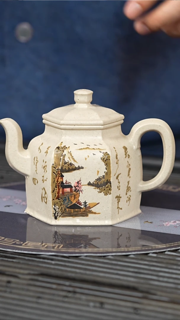 【闪购商品】紫砂茶壶QYJ 象牙白玉段 六方宫灯