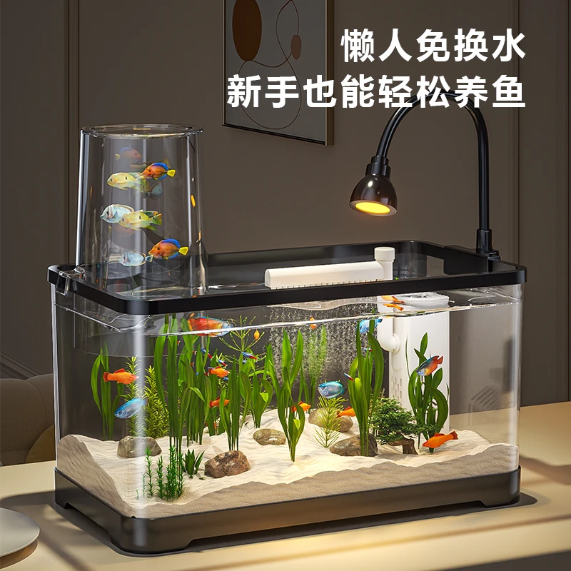 鱼缸过滤制氧一体机小型客厅2025新款免换水生态金鱼缸底滤桌面