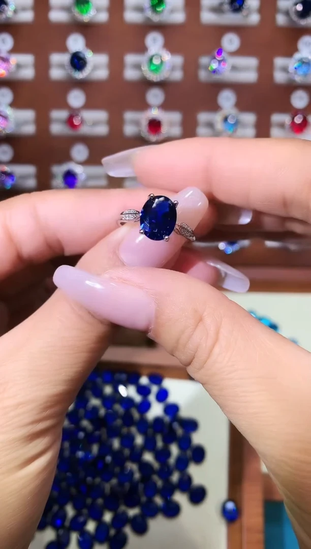 戒指蓝宝石银S925镶嵌810银色