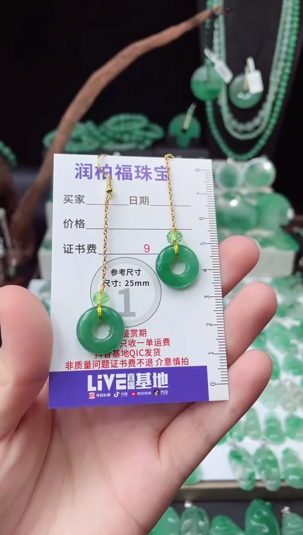 吊坠(赠链)合金石英质玉（非洲翠）12.215耳钩