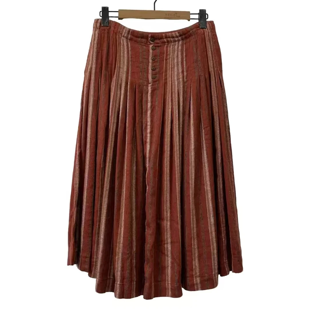 左岸迷香 秋冬季 优雅复古红条半裙55597