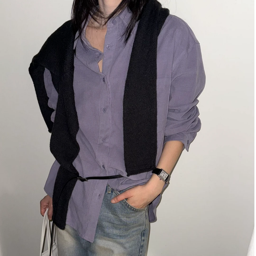 apM【LAKE】韩国东大门新款简约纯色百搭长袖衬衫