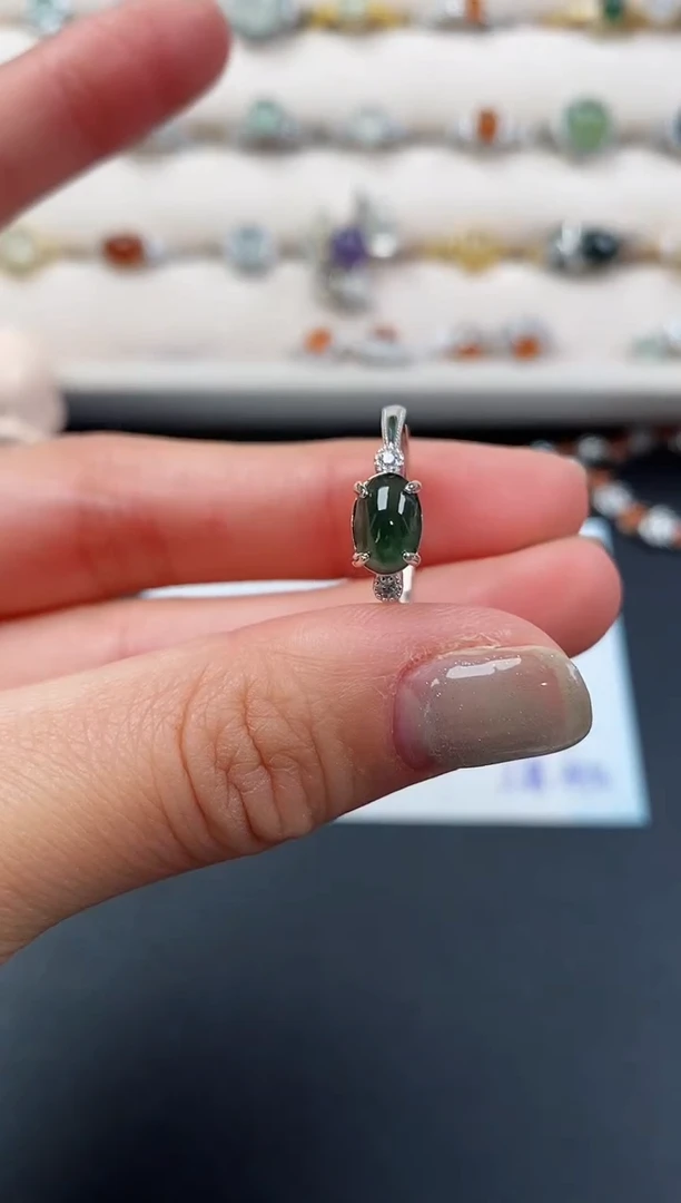 银S925镶嵌戒指翡翠2222222+10