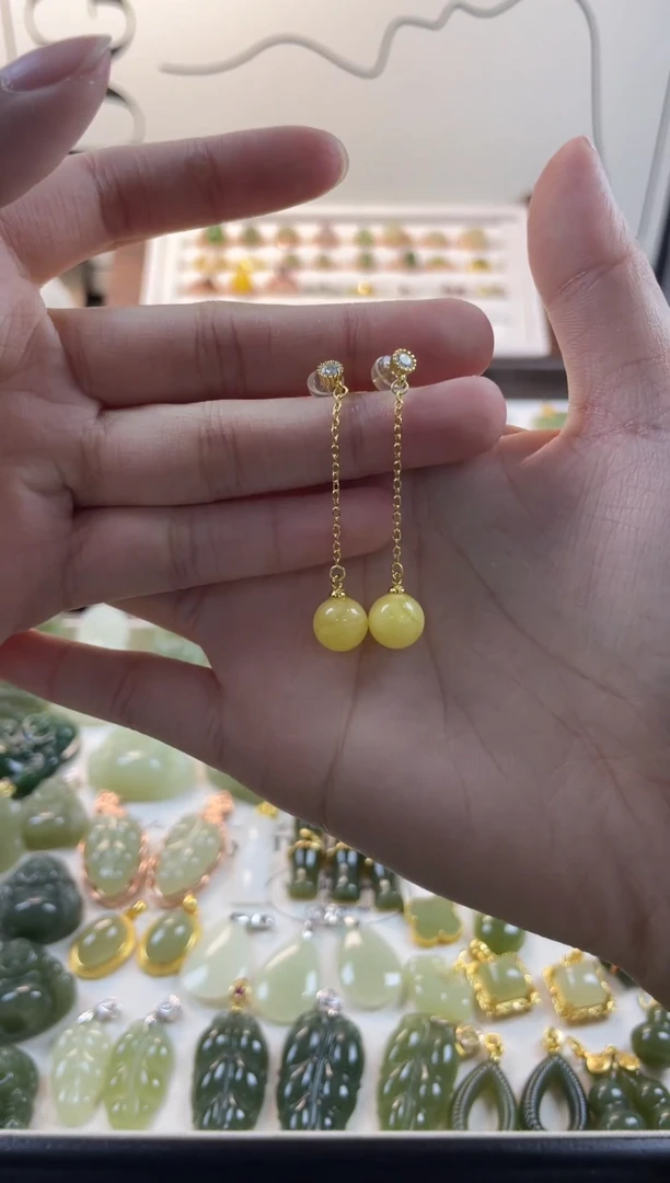 蜜蜡银S925镶嵌耳钉1