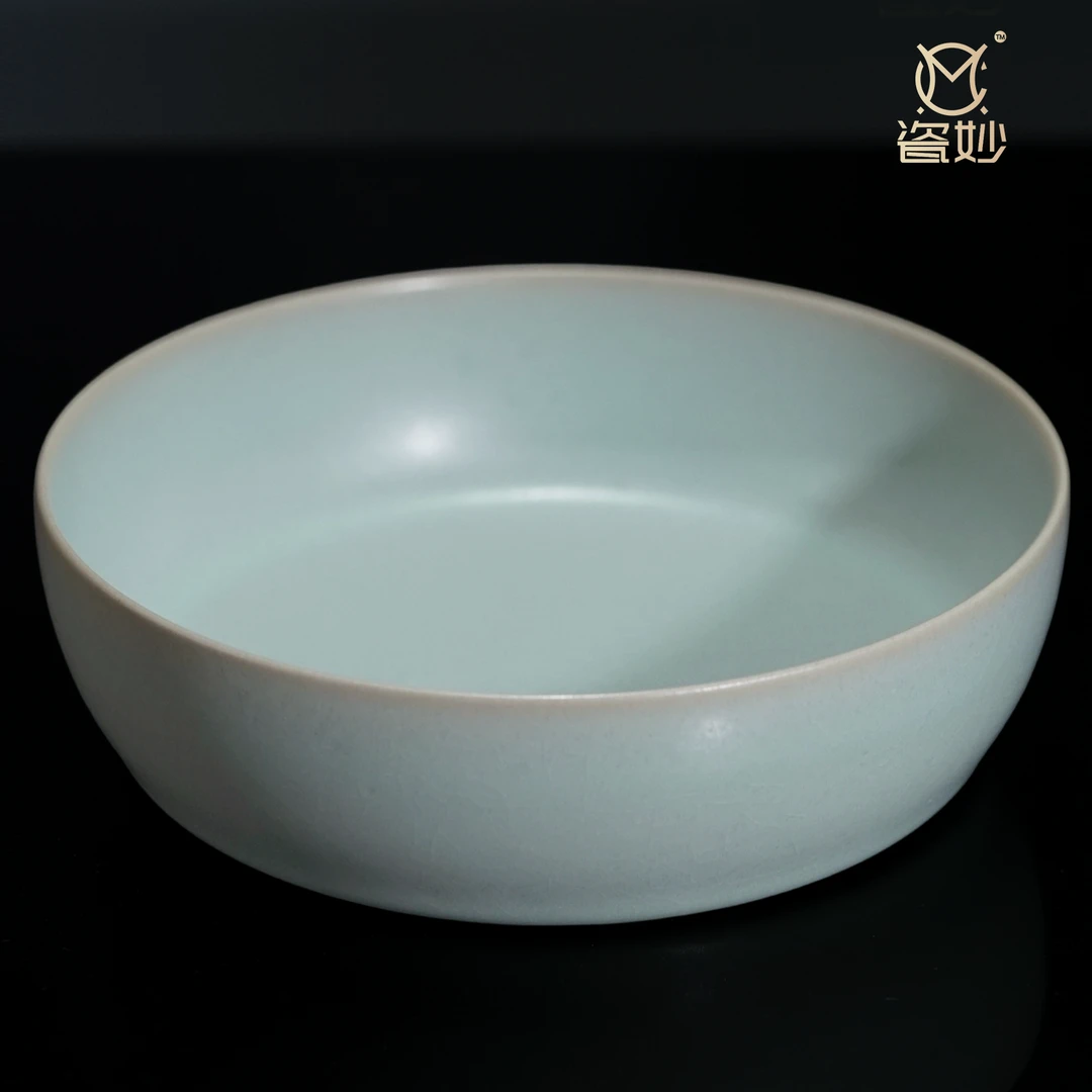 瓷妙柴窑古法还原柴烧汝瓷原矿天青釉复烧传世系列深腹洗原产地