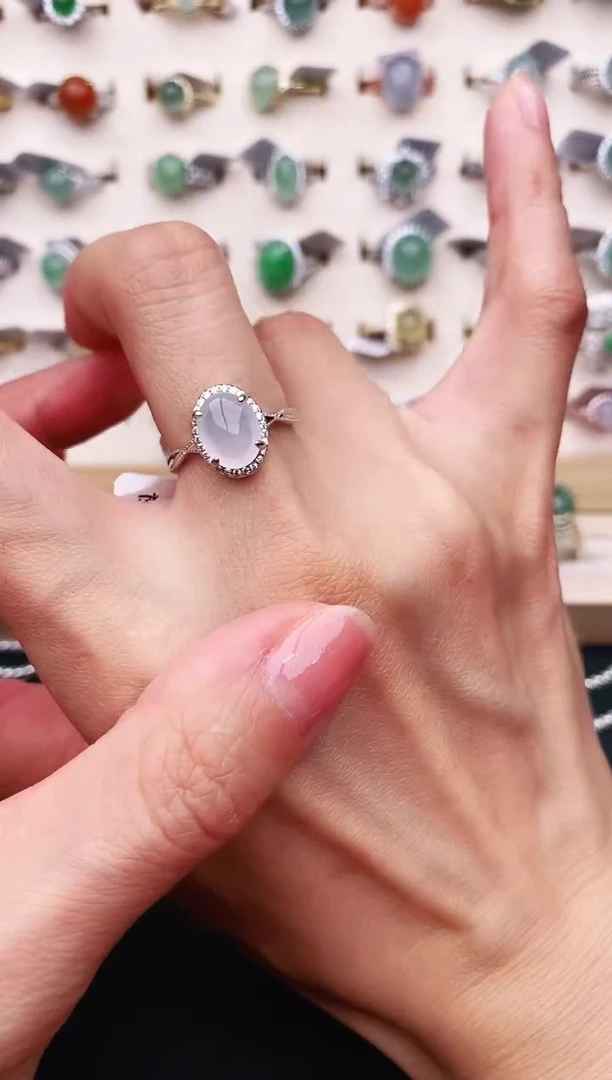 【闪购商品】翡翠戒指银S925镶嵌天然缅甸A货翡翠333   6-7