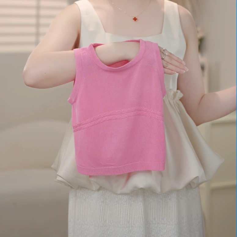 【现货】2025夏季韩版儿童时尚粉色冰丝背心0525-2