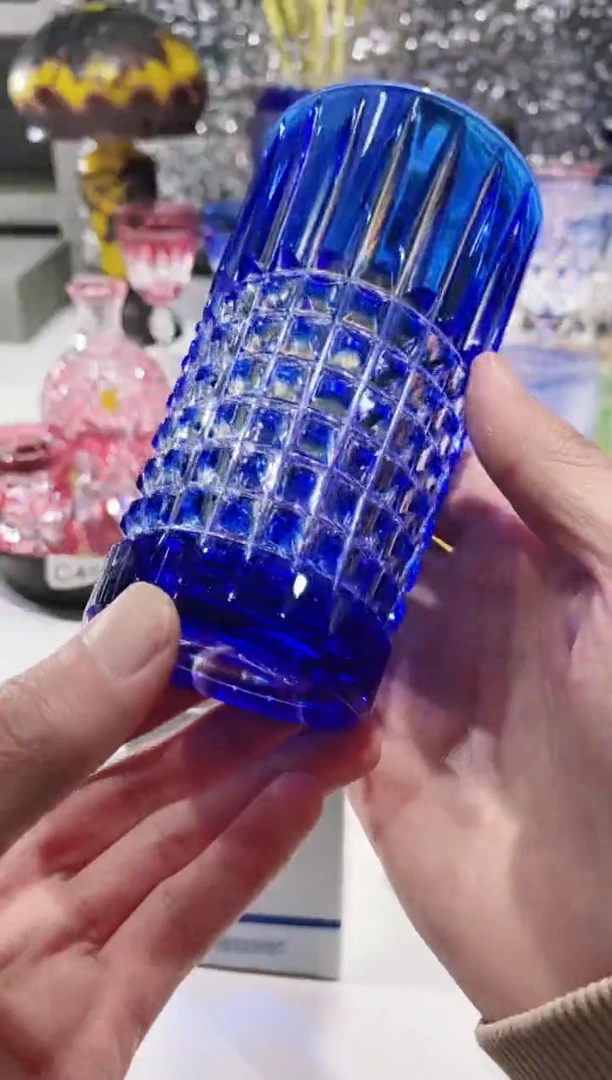 【闪购商品】水晶玻璃无手柄款法国切子手雷蓝色