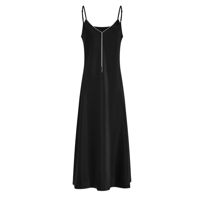 【商场同款】曼德诗醋酸吊带连衣裙新款时尚小黑裙女M534009723