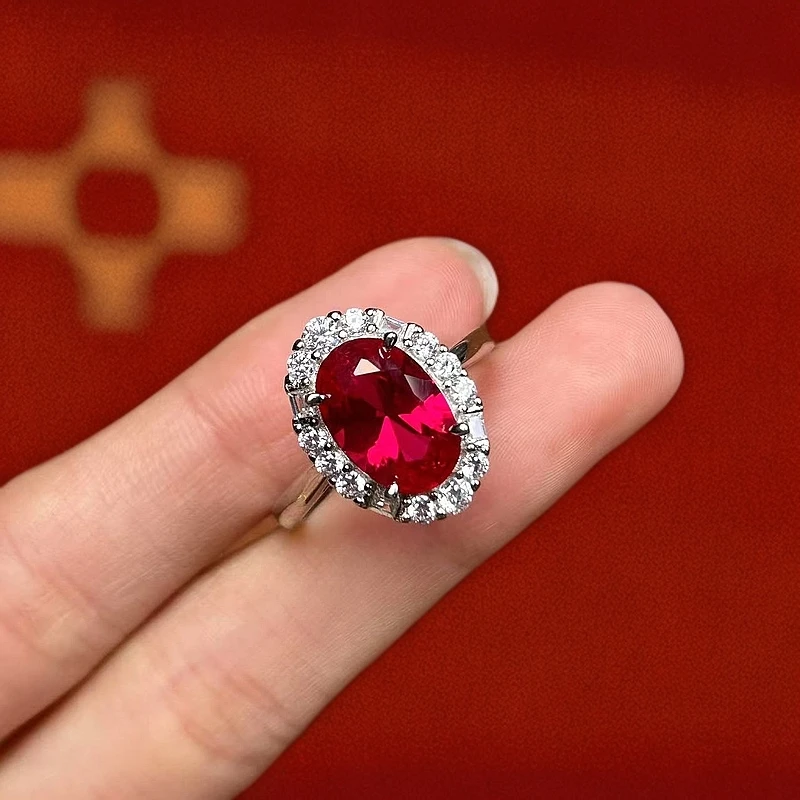 阿鲁沙-典藏轻奢培育红宝石-精工925银戒指460
