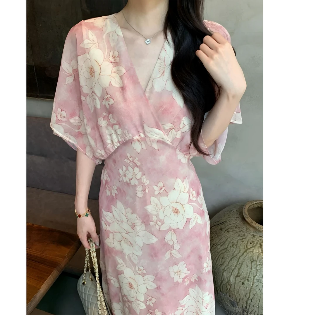 【风雅韵】柔美记忆 高级感碎花视觉层次美剪裁高腰线短袖连衣裙