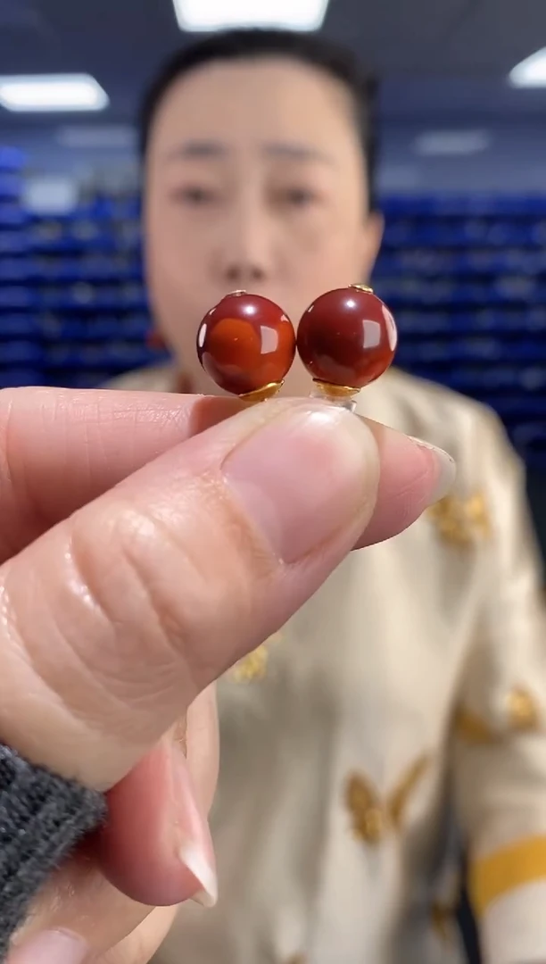 银S925镶嵌南红玛瑙耳饰K2470