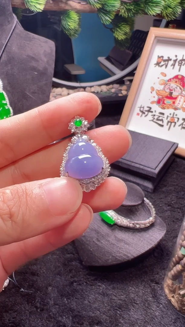翡翠18K金镶嵌吊坠(不含链)高冰紫葫芦吊坠