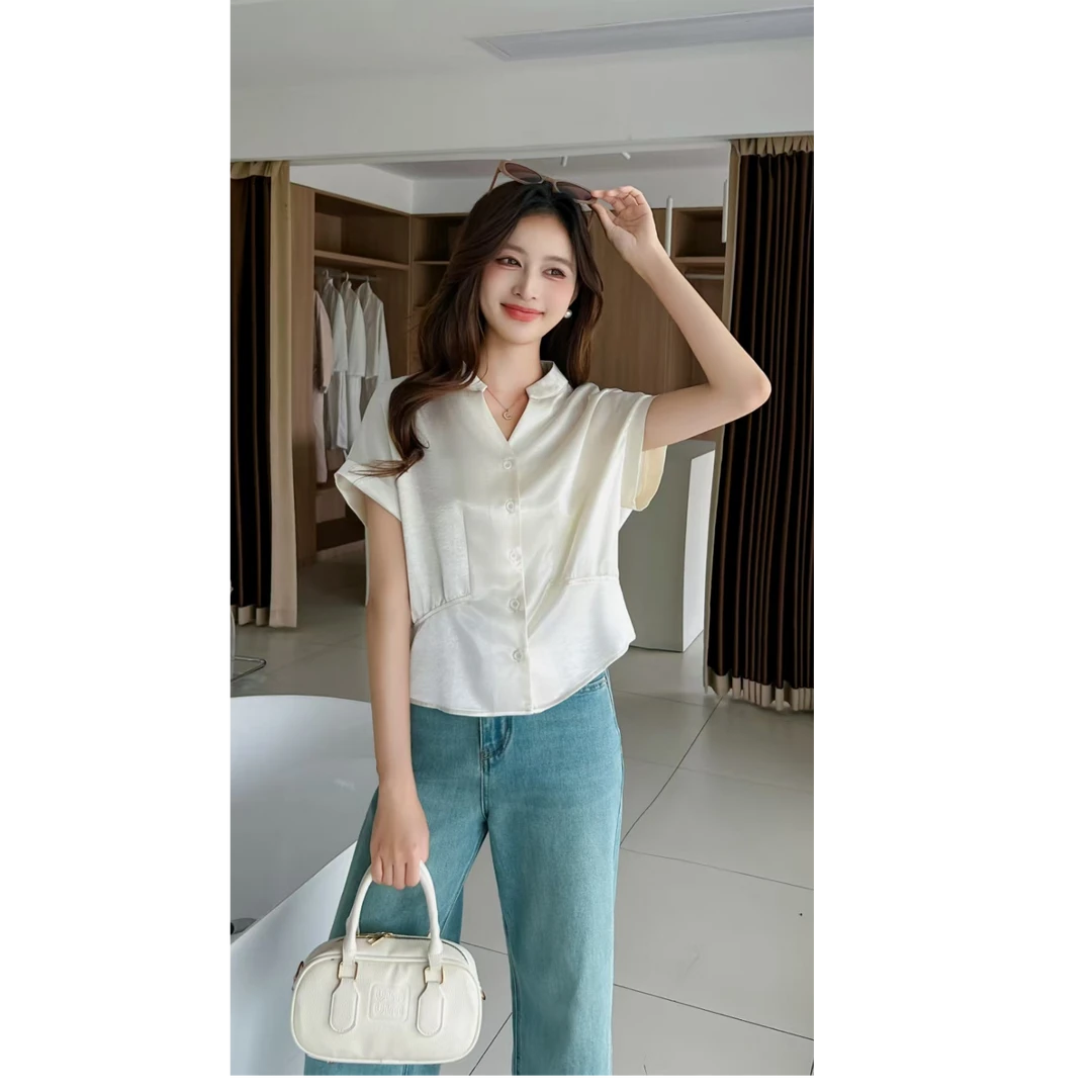 2025新款时尚洋气百搭短袖衬衫减龄显瘦女身体