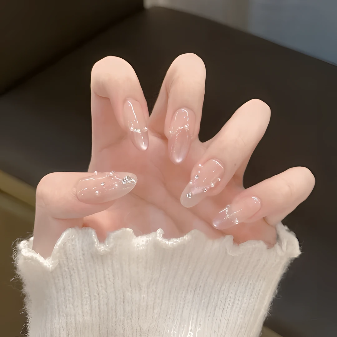 【粉雾星海】初秋显白裸色高级感猫眼纯手工穿戴甲日常温柔气质美甲