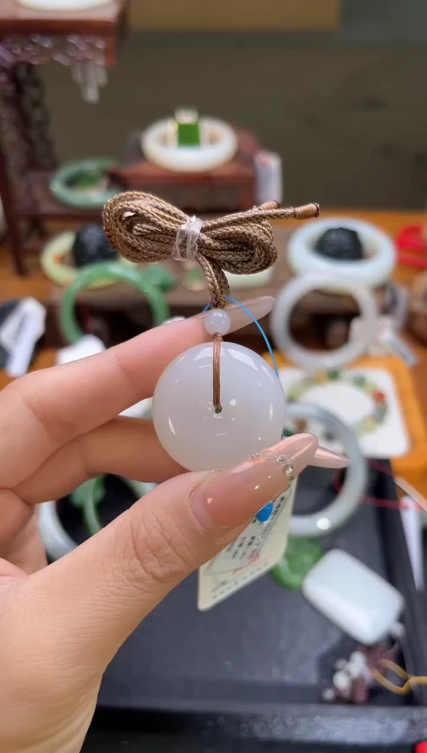 吊坠(不含链)未镶嵌和田玉青海野牛沟白玉 平安扣 多样性发一