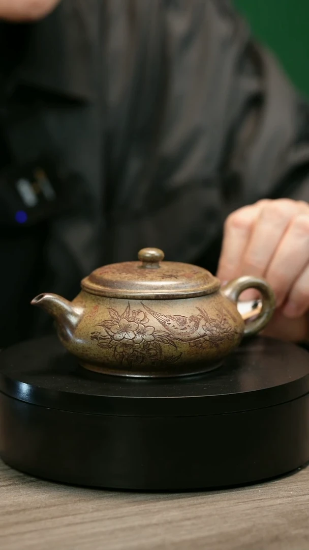 茶壶紫砂J**kH1917李琴柴烧刻绘明炉