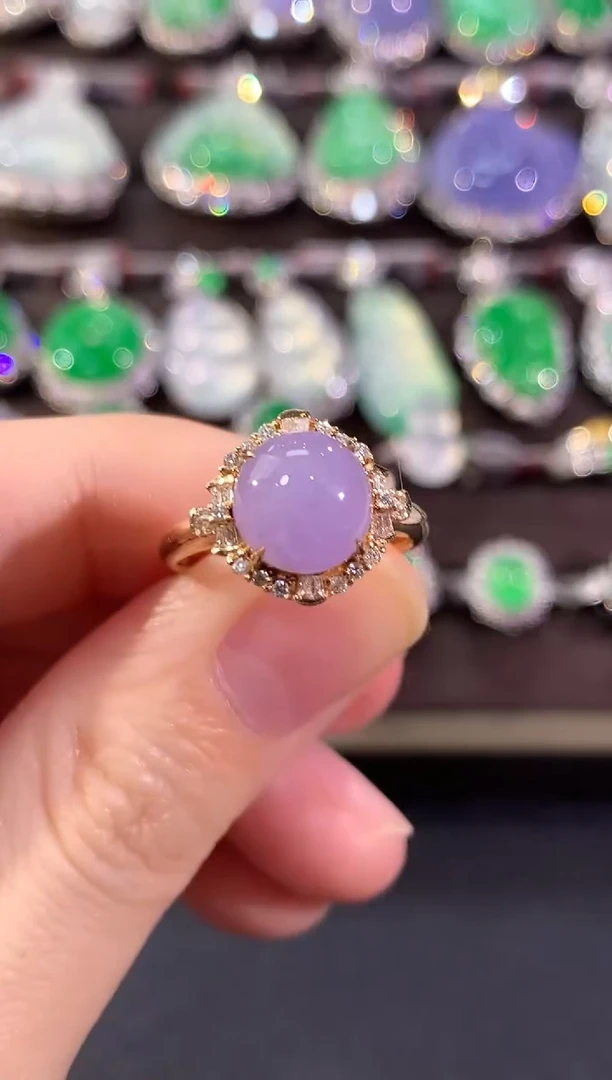 18K金镶嵌戒指翡翠冬日珠宝E46紫货有色差